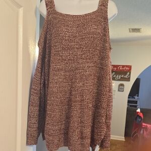 Brown Knit Cold Shoulder Sweater